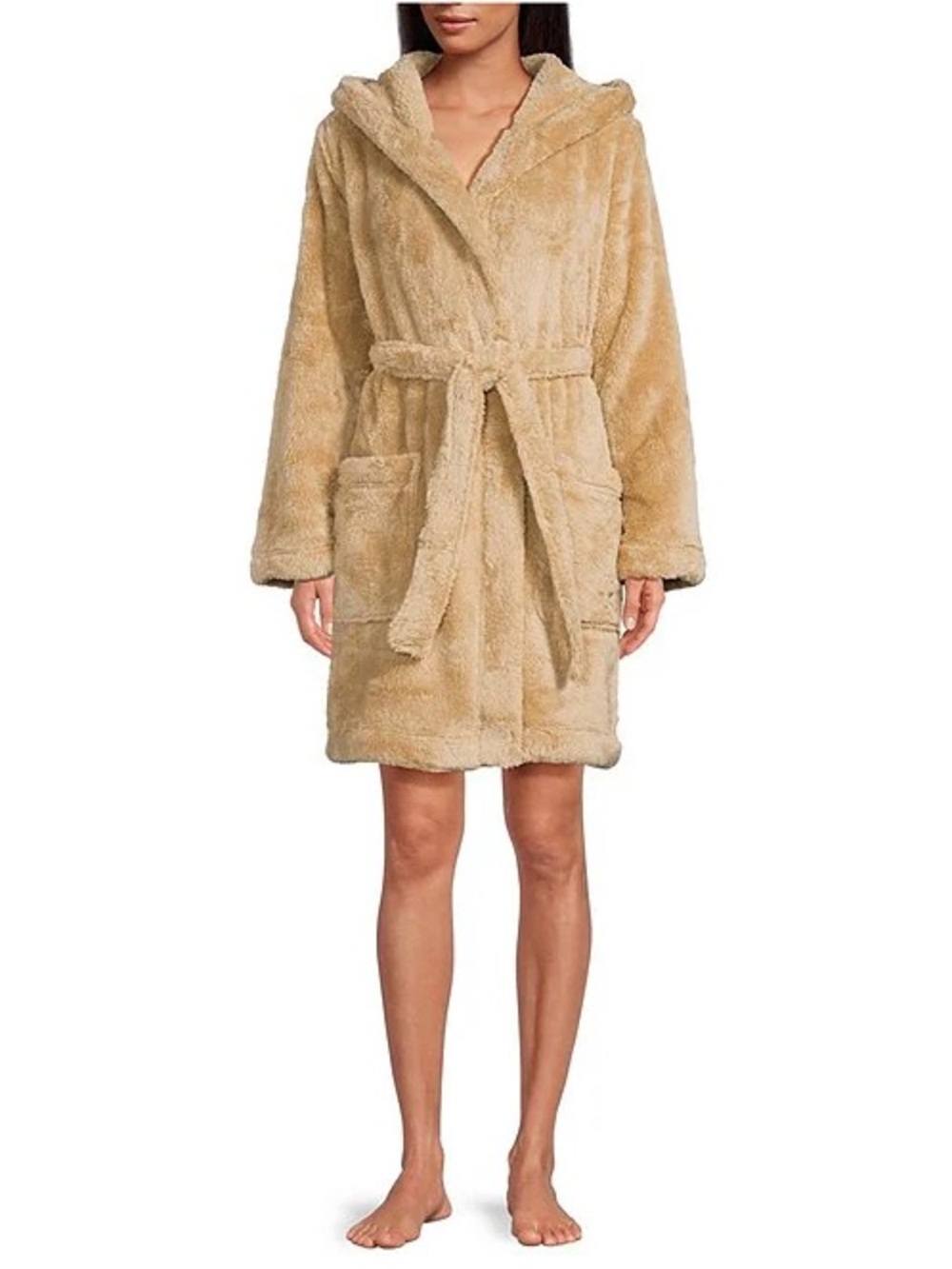 UGG Plush Hooded Robe in Light Tan